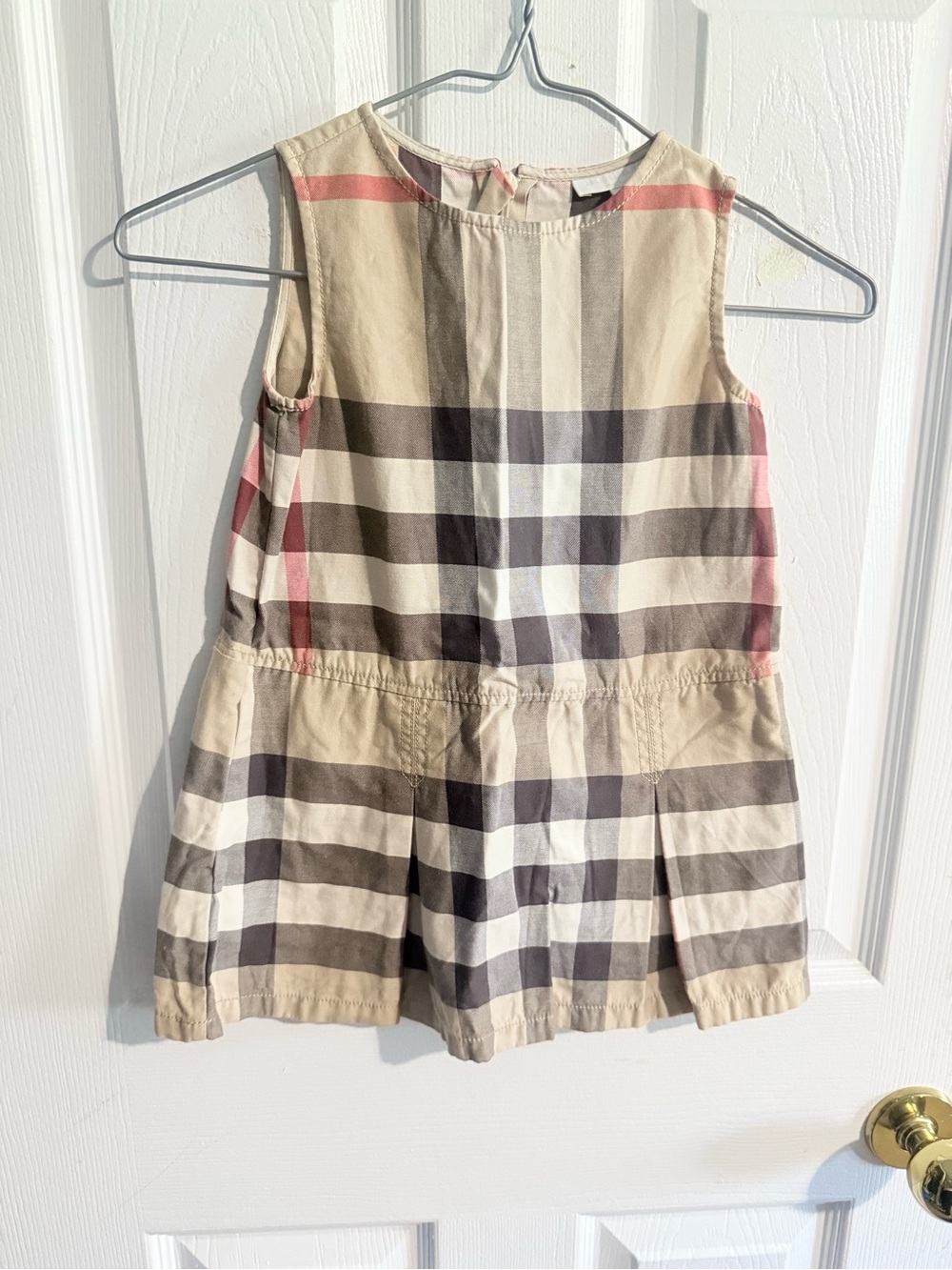 Burberry Beige Plaid Sleeveless Dress with red Stripes